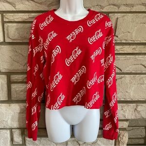 Coca-Cola Red & White Cropped Long Sleeve Logo Tee Shirt Size M
